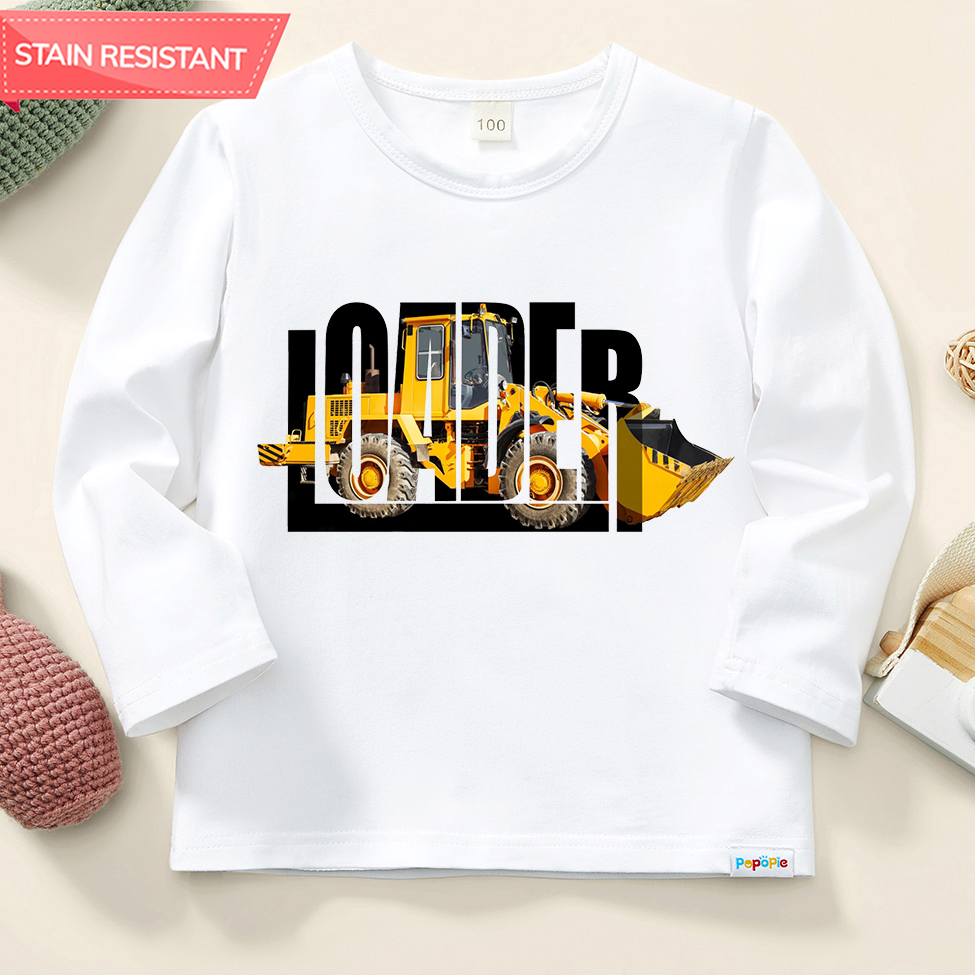 【12M-9Y】Boys Letter And Front Loader Print Cotton Stain Resistant Long Sleeve T-shirt 【12M-9Y】Boys Letter And Front Loader Print Cotton Stain Resistant Long Sleeve T-shirt