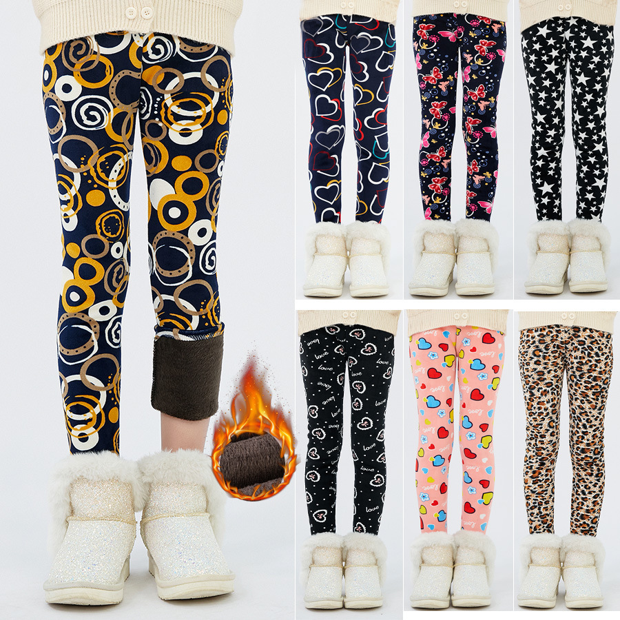 【3Y-12Y】Girls Stylish Leopard And Flowers And Cartoon Print Thickened Fleece Leggings 【3Y-12Y】Girls Stylish Leopard And Flowers And Cartoon Print Thickened Fleece Leggings