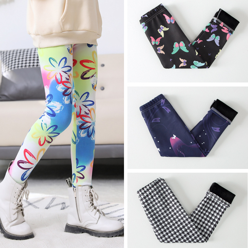 【2Y-13Y】Girls Casual Butterfly & Houndstooth & Flowers Fleece Leggings 【2Y-13Y】Girls Casual Butterfly & Houndstooth & Flowers Fleece Leggings