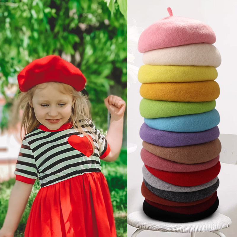 【2Y-8Y】Girls Fashion Solid Color Wool Beret Hat 【2Y-8Y】Girls Fashion Solid Color Wool Beret Hat