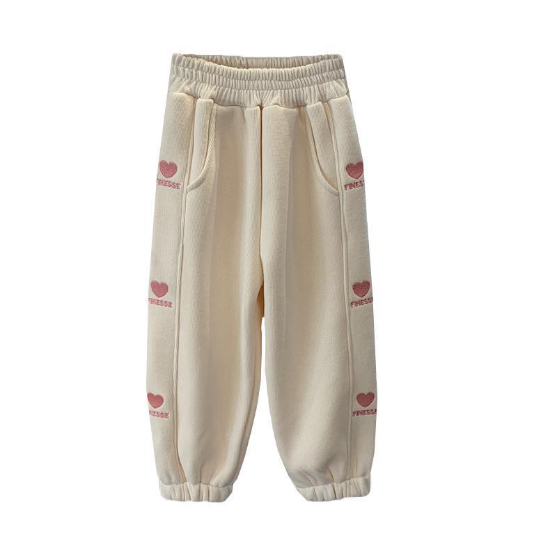 【18M-8Y】Girls Stylish Heart Shape And Letter Embroidered Thick Fleece Pants 【18M-8Y】Girls Stylish Heart Shape And Letter Embroidered Thick Fleece Pants