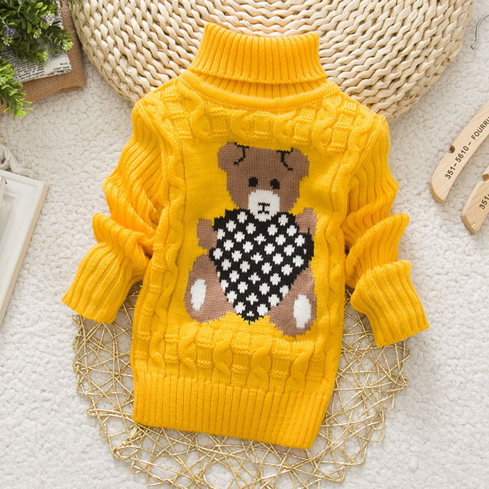 【18M-8Y】Kids Bear Pattern High Neckline Sweater - 3107 【18M-8Y】Kids Bear Pattern High Neckline Sweater - 3107