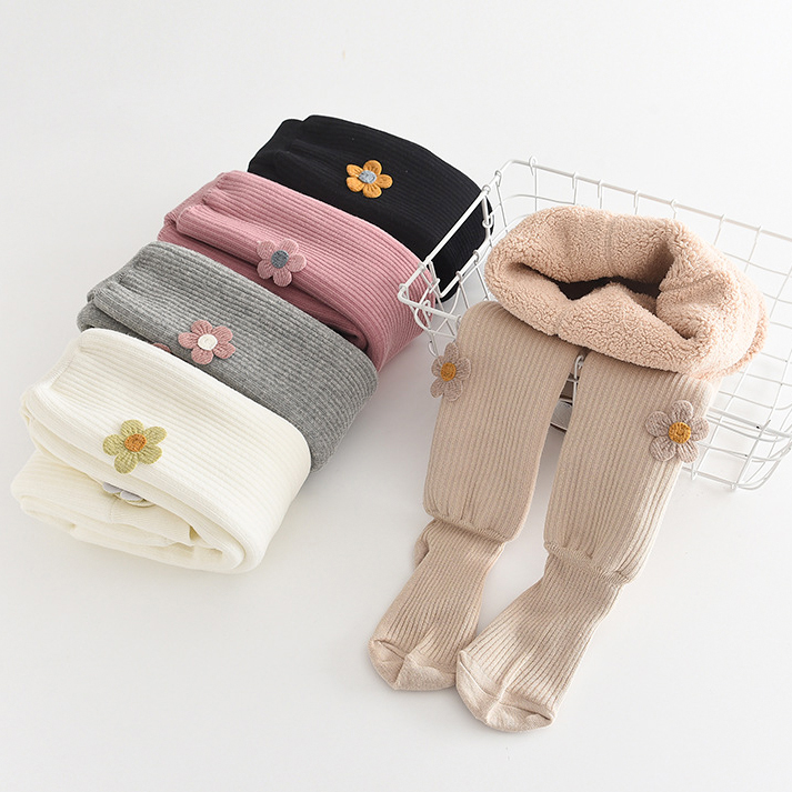 【1Y-11Y】Girls Cute Floral Embroidery Thickened Fleece Pantyhose 【1Y-11Y】Girls Cute Floral Embroidery Thickened Fleece Pantyhose