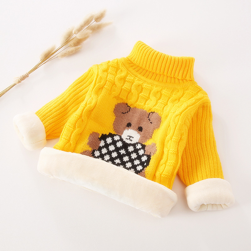 【18M-9Y】Kids Fashion Bear Pattern High Quality Fleece Thickened Funnel Neck Sweater - 9108 【18M-9Y】Kids Fashion Bear Pattern High Quality Fleece Thickened Funnel Neck Sweater - 9108