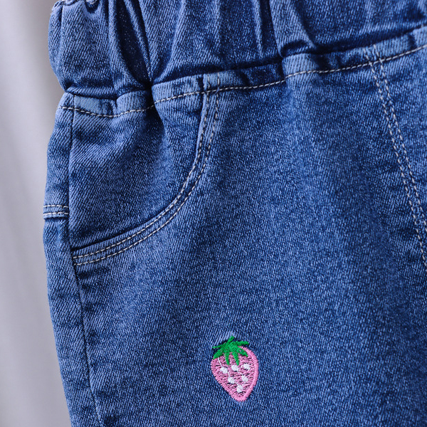 【12M-5Y】Girls Cute Bunny And Cartoon Embroidery Blue Jeans 【12M-5Y】Girls Cute Bunny And Cartoon Embroidery Blue Jeans