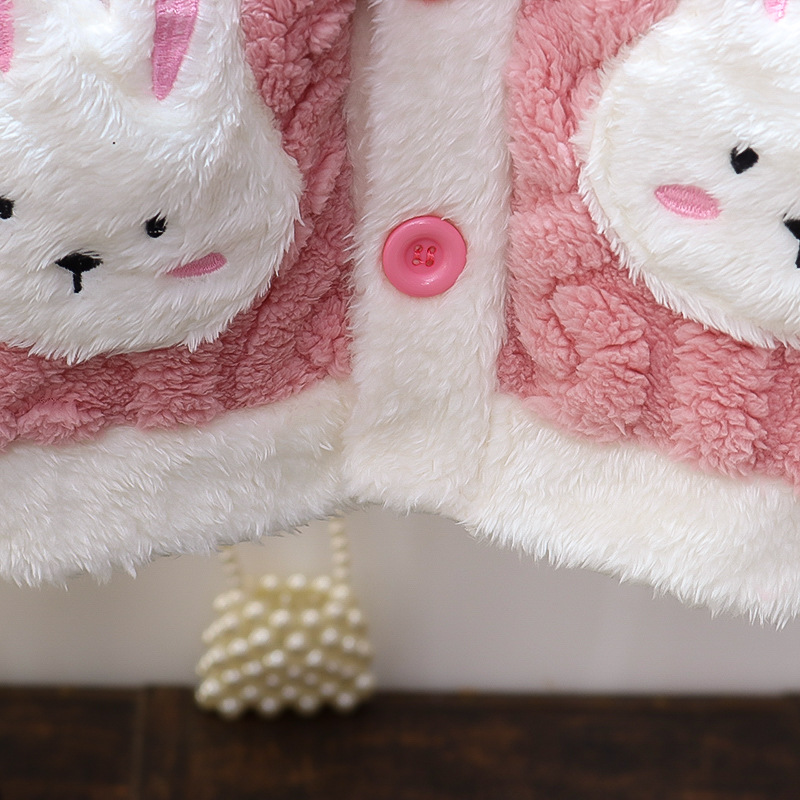 【12M-6Y】2-piece Girls Cute Bunny Pocket Coral Velvet Pajama Set 【12M-6Y】2-piece Girls Cute Bunny Pocket Coral Velvet Pajama Set