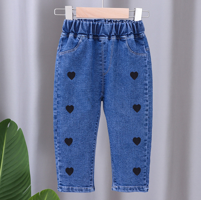 【12M-5Y】Girls Cute Bunny And Cartoon Embroidery Blue Jeans 【12M-5Y】Girls Cute Bunny And Cartoon Embroidery Blue Jeans