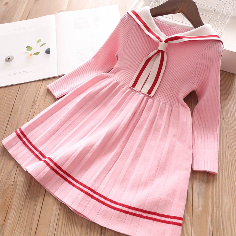 【3Y-13Y】Girls Fashion Lapel Long Sleeve Sweater Dress 【3Y-13Y】Girls Fashion Lapel Long Sleeve Sweater Dress
