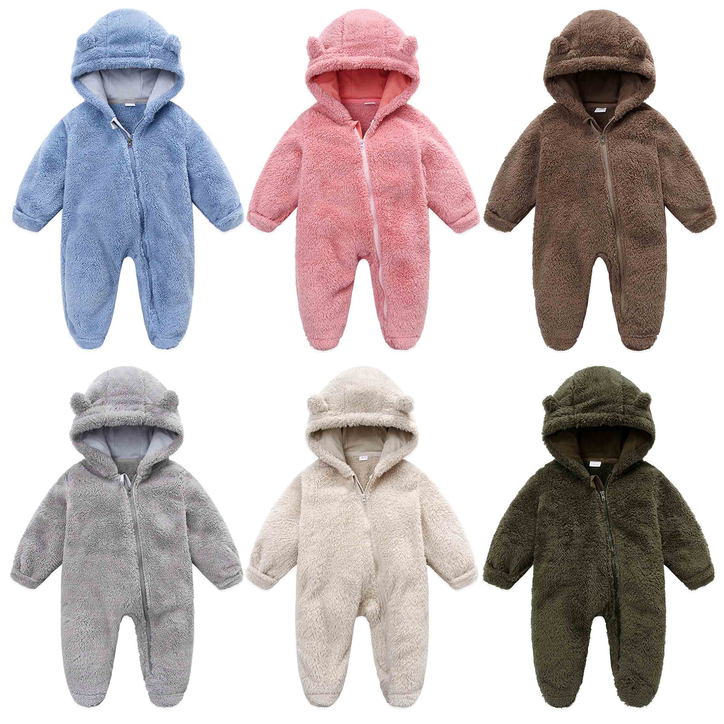 【0M-12M】Unisex Baby Thickened Fleece Hooded Bodysuit Coral Fleece Romper 【0M-12M】Unisex Baby Thickened Fleece Hooded Bodysuit Coral Fleece Romper