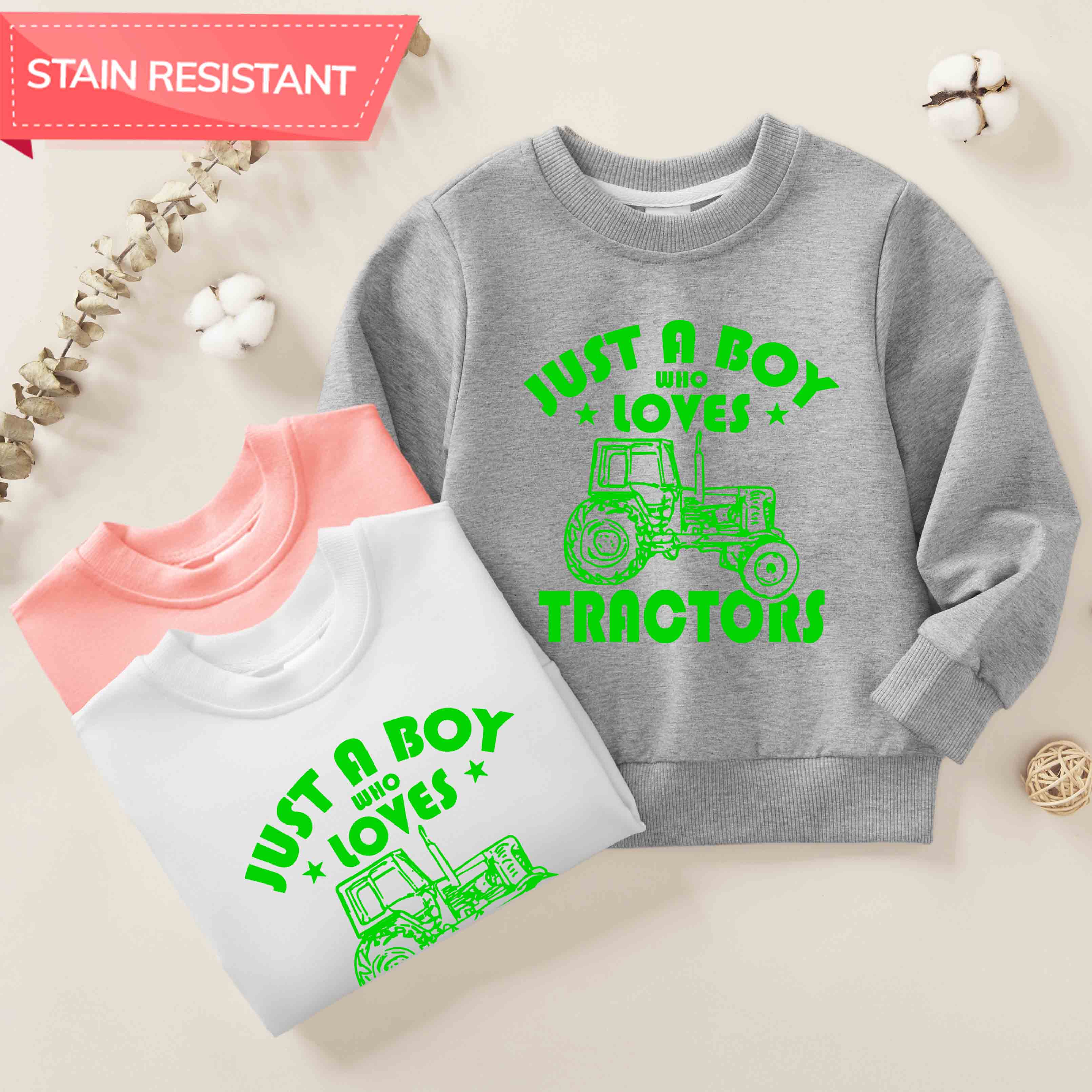 【12M-9Y】Boy Letter And Tractor Print Cotton Stain Resistant Long Sleeve Sweatshirt 【12M-9Y】Boy Letter And Tractor Print Cotton Stain Resistant Long Sleeve Sweatshirt