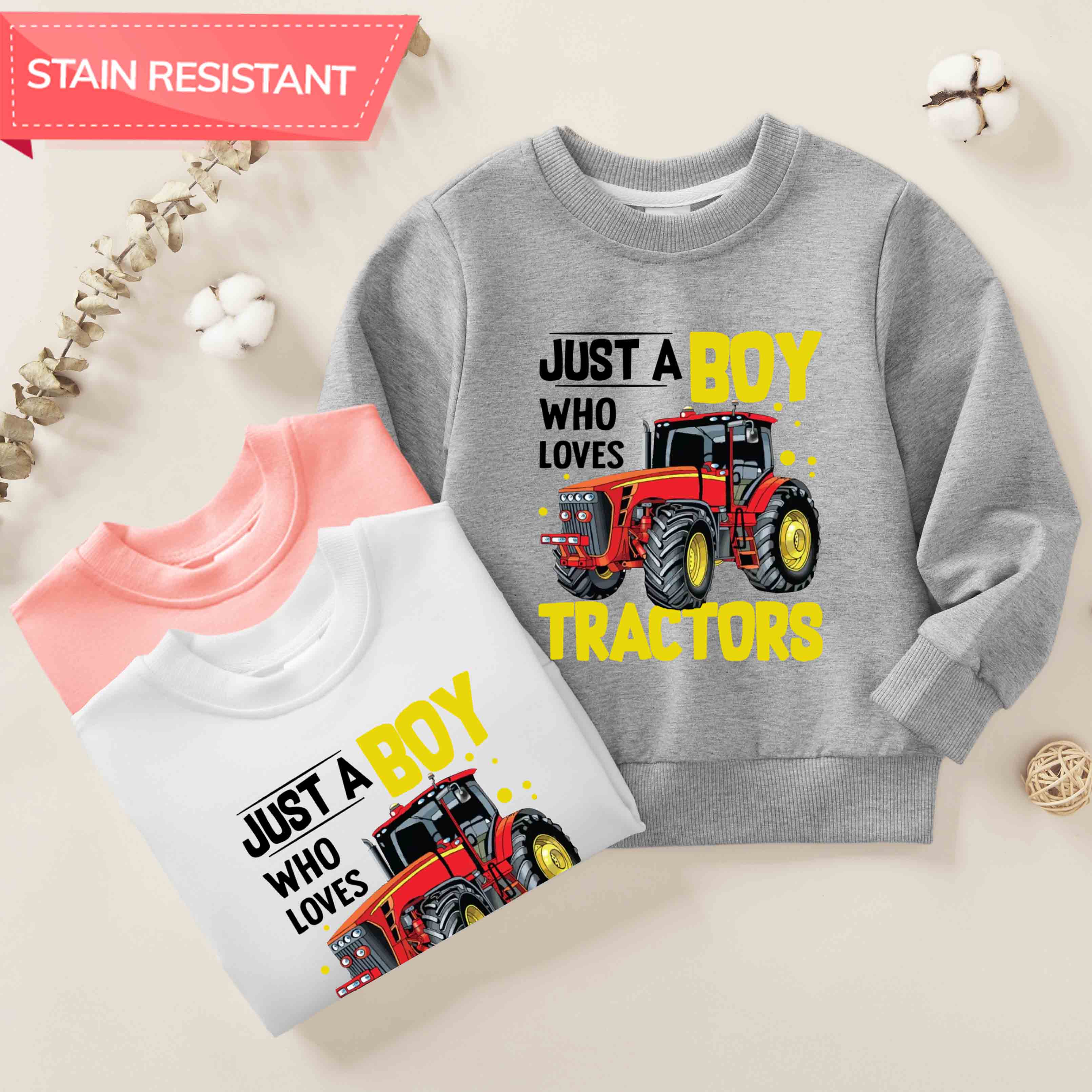 【12M-9Y】Boys Tractor And Letters Print Cotton Stain Resistant Long Sleeve Sweatshirt 【12M-9Y】Boys Tractor And Letters Print Cotton Stain Resistant Long Sleeve Sweatshirt