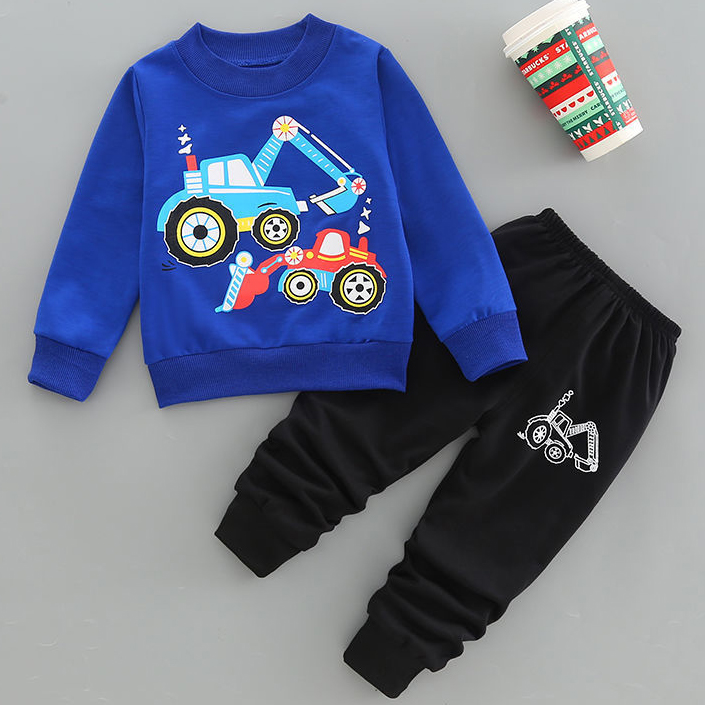 【18M-7Y】2-piece Boys Casual Digger And Shovel Print Round Neck Long Sleeve Sweatshirt And Pants Set 【18M-7Y】2-piece Boys Casual Digger And Shovel Print Round Neck Long Sleeve Sweatshirt And Pants Set