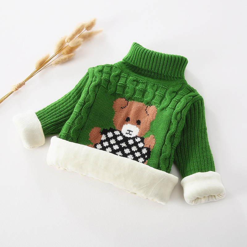 【18M-9Y】Kids Fashion Bear Pattern High Quality Fleece Thickened Funnel Neck Sweater - 9108 【18M-9Y】Kids Fashion Bear Pattern High Quality Fleece Thickened Funnel Neck Sweater - 9108