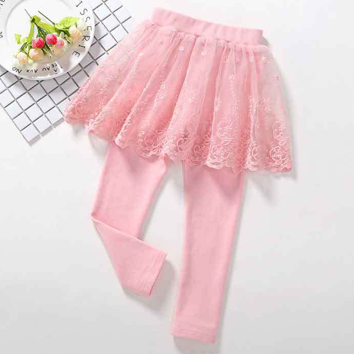【18M-6Y】Girls Cute Floral Embroidered Lace Skirt Fake Two Piece Leggings 【18M-6Y】Girls Cute Floral Embroidered Lace Skirt Fake Two Piece Leggings
