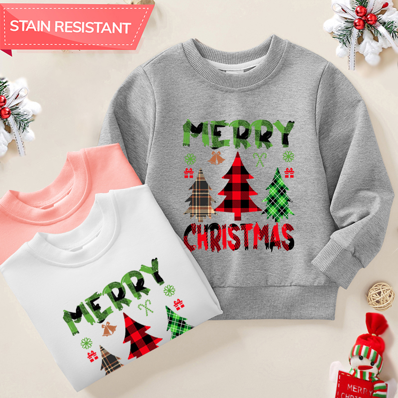 【12M-9Y】Kids Christmas Letter Print Cotton Stain Resistant Long Sleeve Sweatshirt 【12M-9Y】Kids Christmas Letter Print Cotton Stain Resistant Long Sleeve Sweatshirt