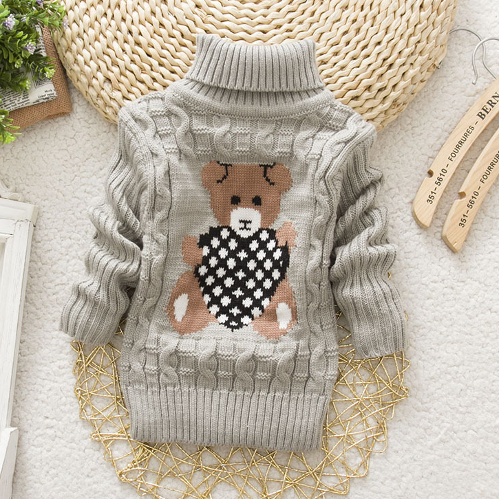 【18M-8Y】Kids Bear Pattern High Neckline Sweater - 3107 【18M-8Y】Kids Bear Pattern High Neckline Sweater - 3107