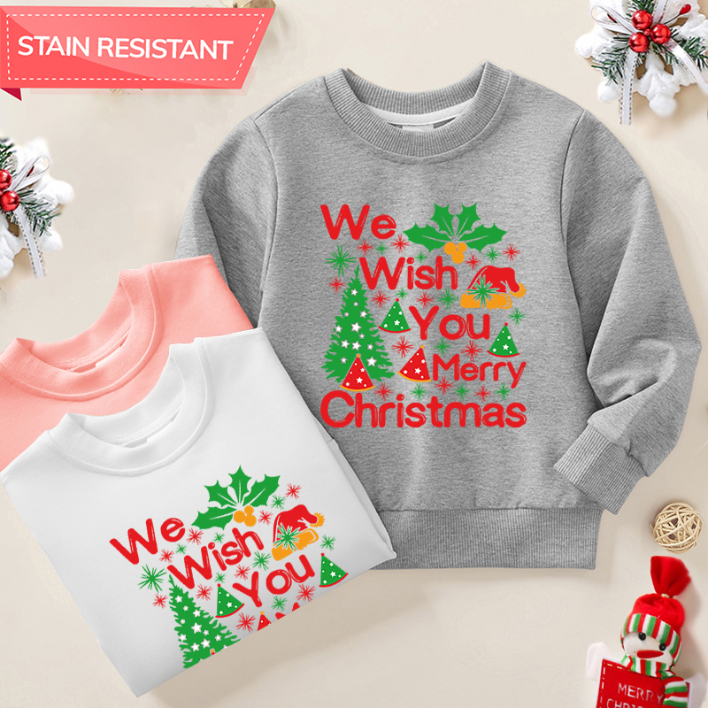 【12M-9Y】Kids Christmas Letter Print Cotton Stain Resistant Long Sleeve Sweatshirt 【12M-9Y】Kids Christmas Letter Print Cotton Stain Resistant Long Sleeve Sweatshirt