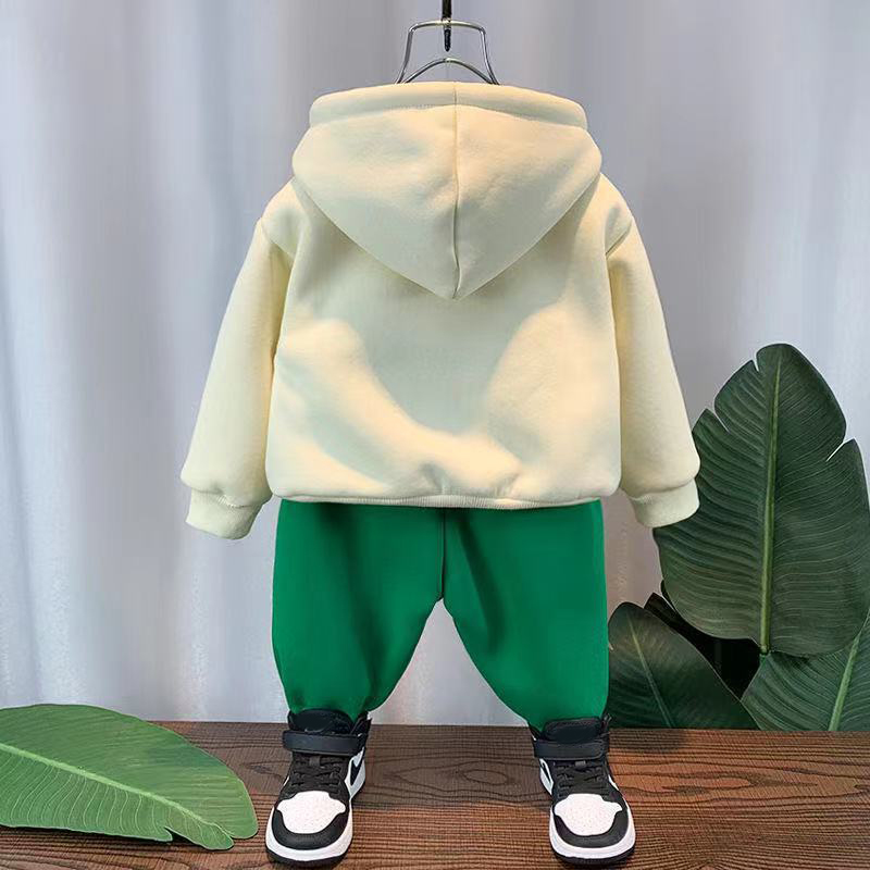 【12M-8Y】2-piece Boys Casual Scarf Bear Embroidered Hooded Sweatshirt And Pants Set 【12M-8Y】2-piece Boys Casual Scarf Bear Embroidered Hooded Sweatshirt And Pants Set