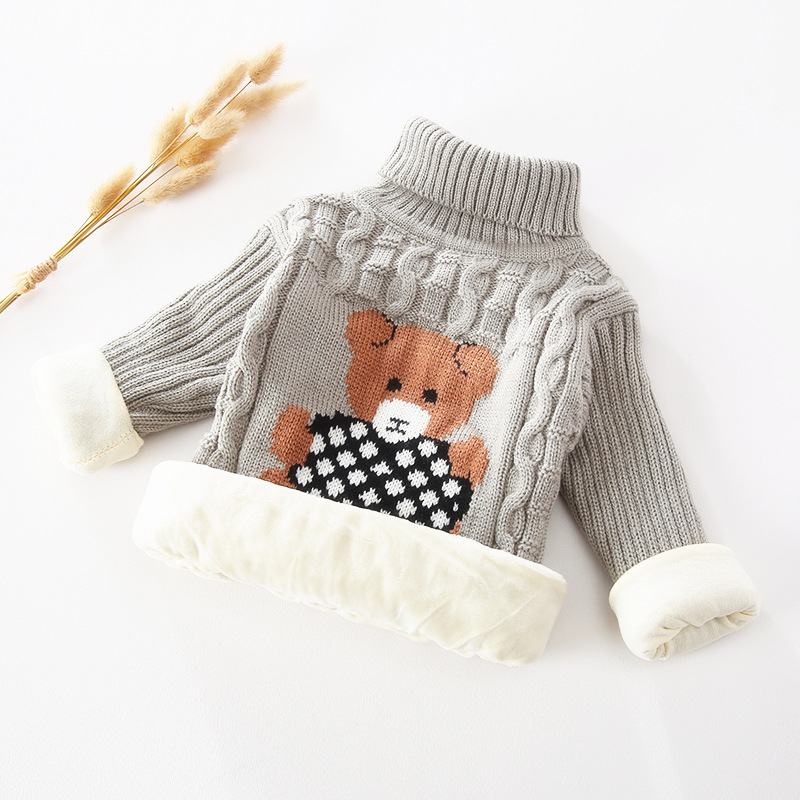 【18M-9Y】Kids Fashion Bear Pattern High Quality Fleece Thickened Funnel Neck Sweater - 9108 【18M-9Y】Kids Fashion Bear Pattern High Quality Fleece Thickened Funnel Neck Sweater - 9108