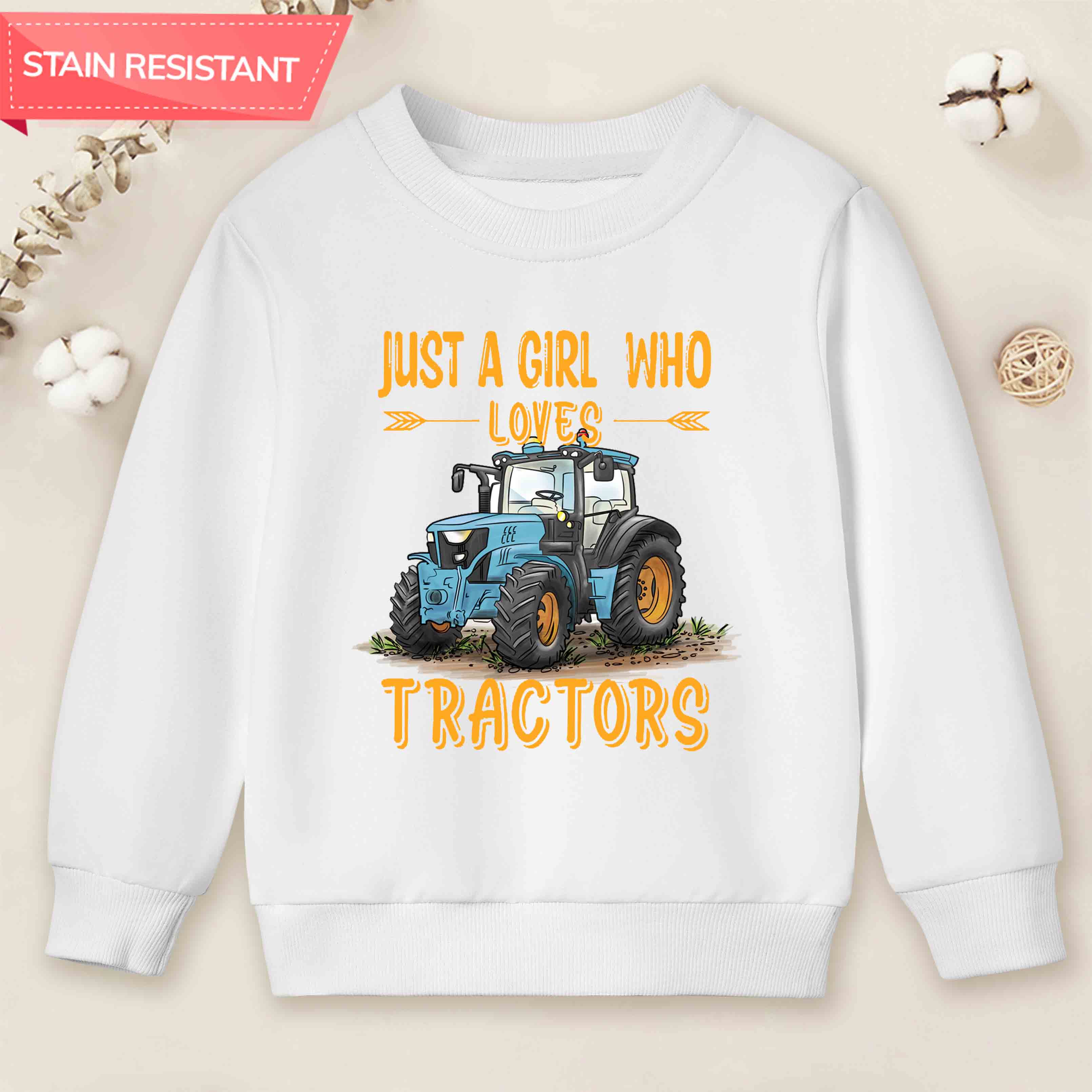 【12M-9Y】Girl Casual Letters And Tractor Print Cotton Stain Resistant Long Sleeve Sweatshirt 【12M-9Y】Girl Casual Letters And Tractor Print Cotton Stain Resistant Long Sleeve Sweatshirt