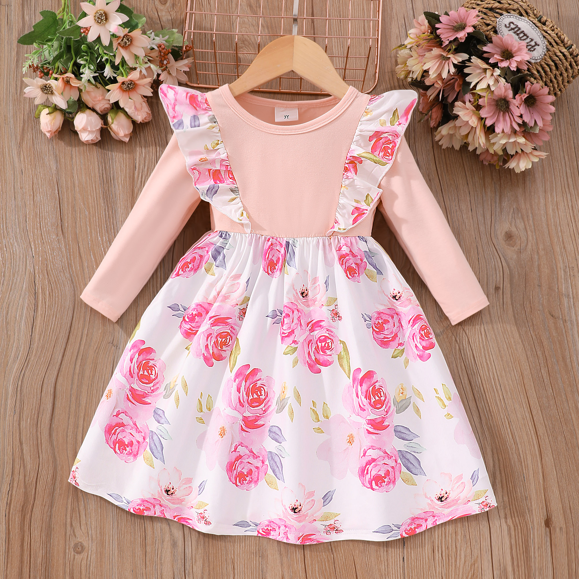【2Y-7Y】Girl Sweet Floral Print Ruffled Long Sleeve Dress 【2Y-7Y】Girl Sweet Floral Print Ruffled Long Sleeve Dress
