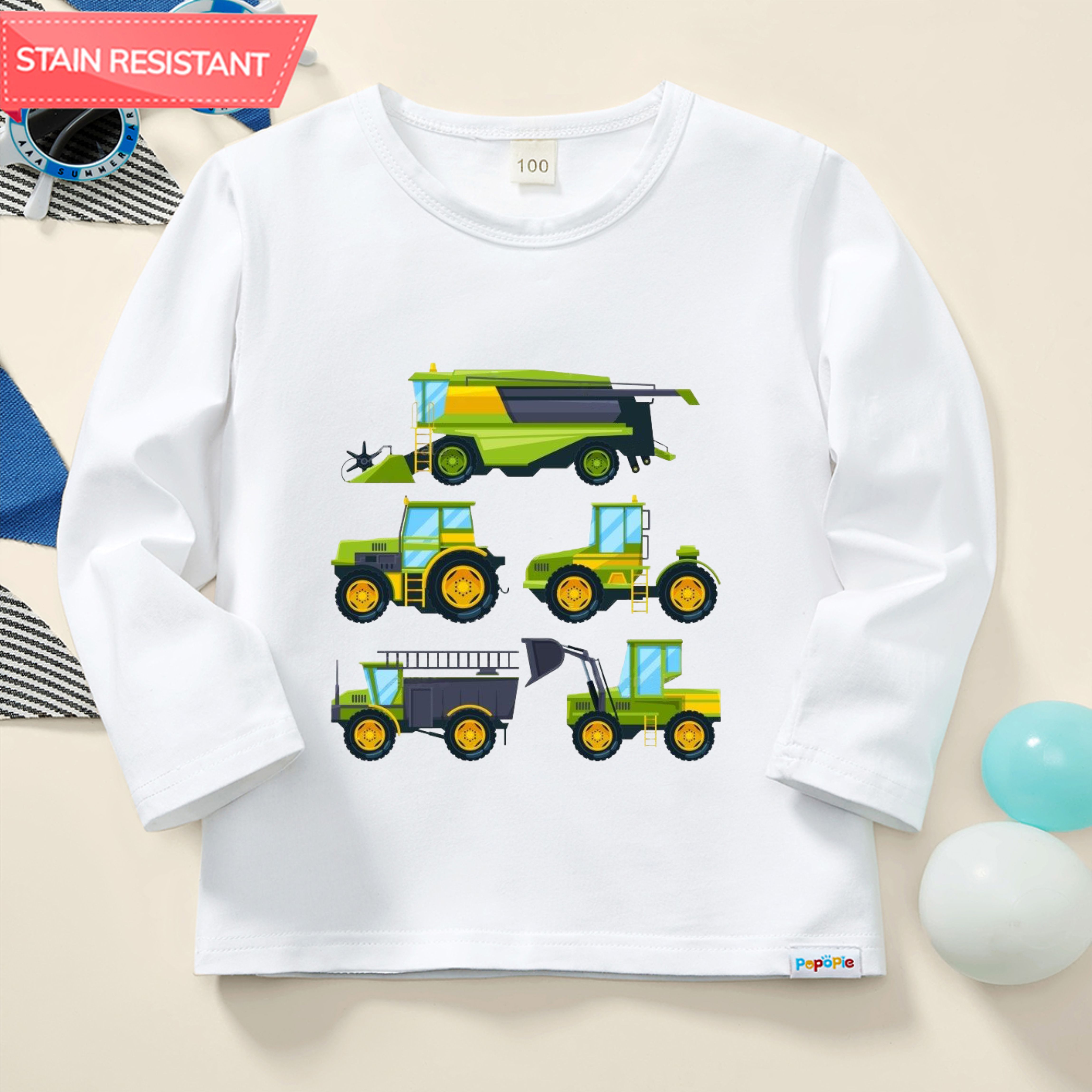 【12M-9Y】Boy Agricultural Harvester Combine Print Cotton Stain Resistant Long Sleeve T-shirt 【12M-9Y】Boy Agricultural Harvester Combine Print Cotton Stain Resistant Long Sleeve T-shirt
