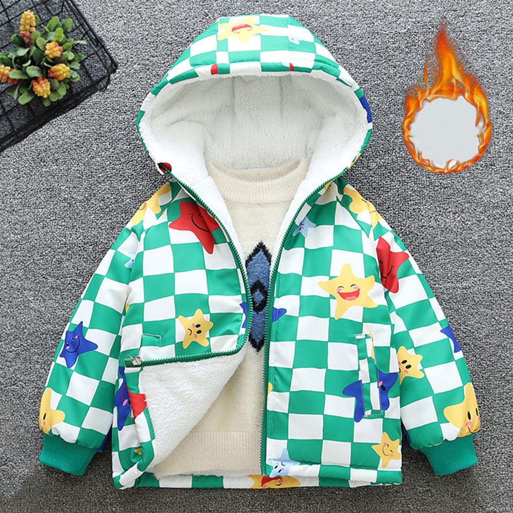 【18M-8Y】Boy Casual Velvet Keep Warm Plaid Star Print Colorblock Hooded Jacket 【18M-8Y】Boy Casual Velvet Keep Warm Plaid Star Print Colorblock Hooded Jacket