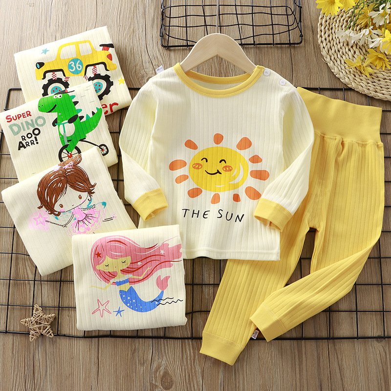 【9M-6Y】2-piece Unisex Cotton Cartoon Print Colorblock Long Sleeve Pajamas Set 【9M-6Y】2-piece Unisex Cotton Cartoon Print Colorblock Long Sleeve Pajamas Set