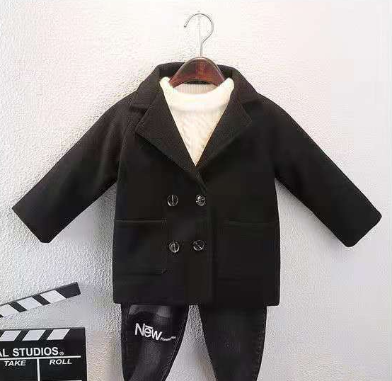 【18M-7Y】Kids Lapel Collar Double Breasted Coat - 4116