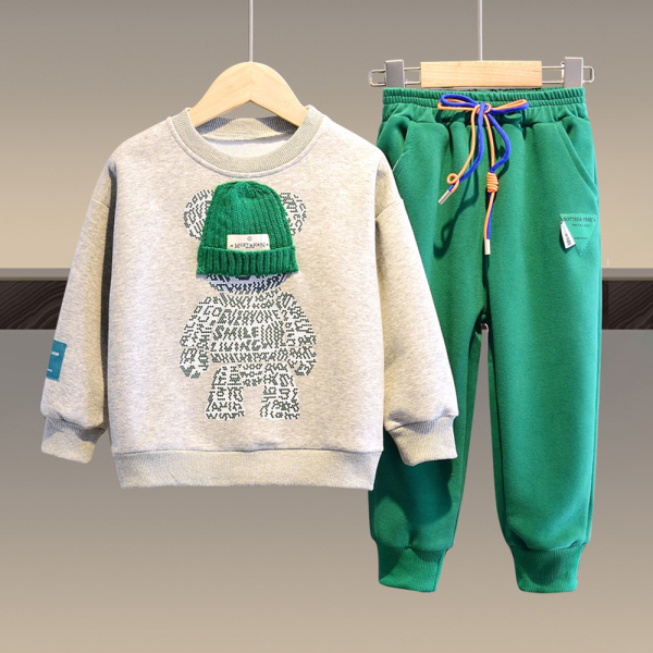 【18M-13Y】Unisex Casual Cartoon Bear Print Sweatshirt And Pants Set - 9204 【18M-13Y】Unisex Casual Cartoon Bear Print Sweatshirt And Pants Set - 9204