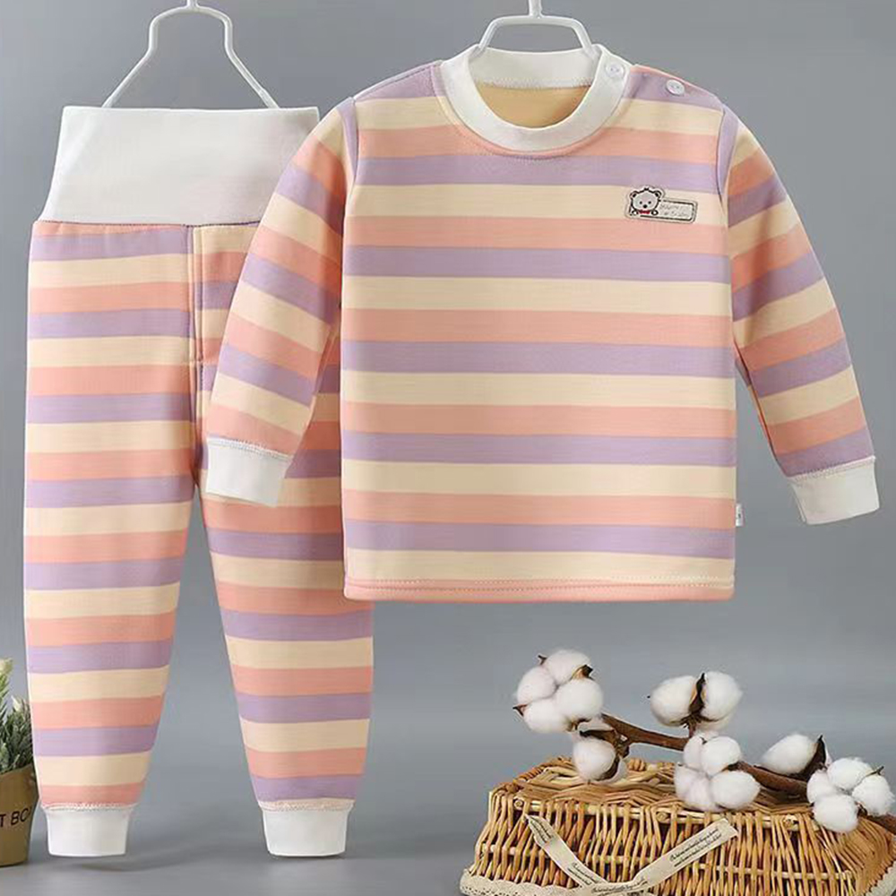 【9M-5Y】2-piece Unisex Keep Warm Colorful Stripe Print Long Sleeve Pajamas Set 【9M-5Y】2-piece Unisex Keep Warm Colorful Stripe Print Long Sleeve Pajamas Set