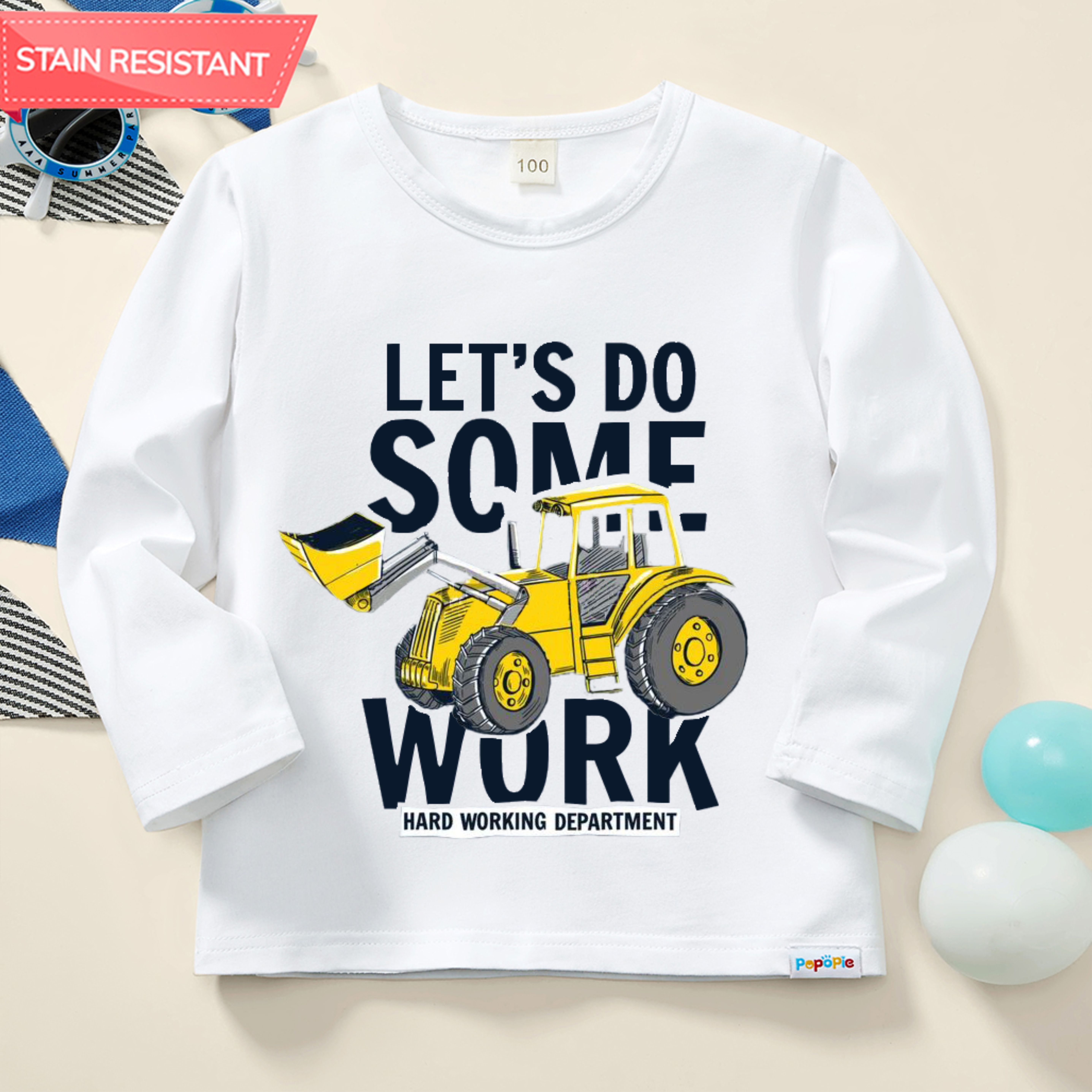 【12M-9Y】Boy Bulldozer Print Cotton Stain Resistant Long Sleeve T-shirt 【12M-9Y】Boy Bulldozer Print Cotton Stain Resistant Long Sleeve T-shirt