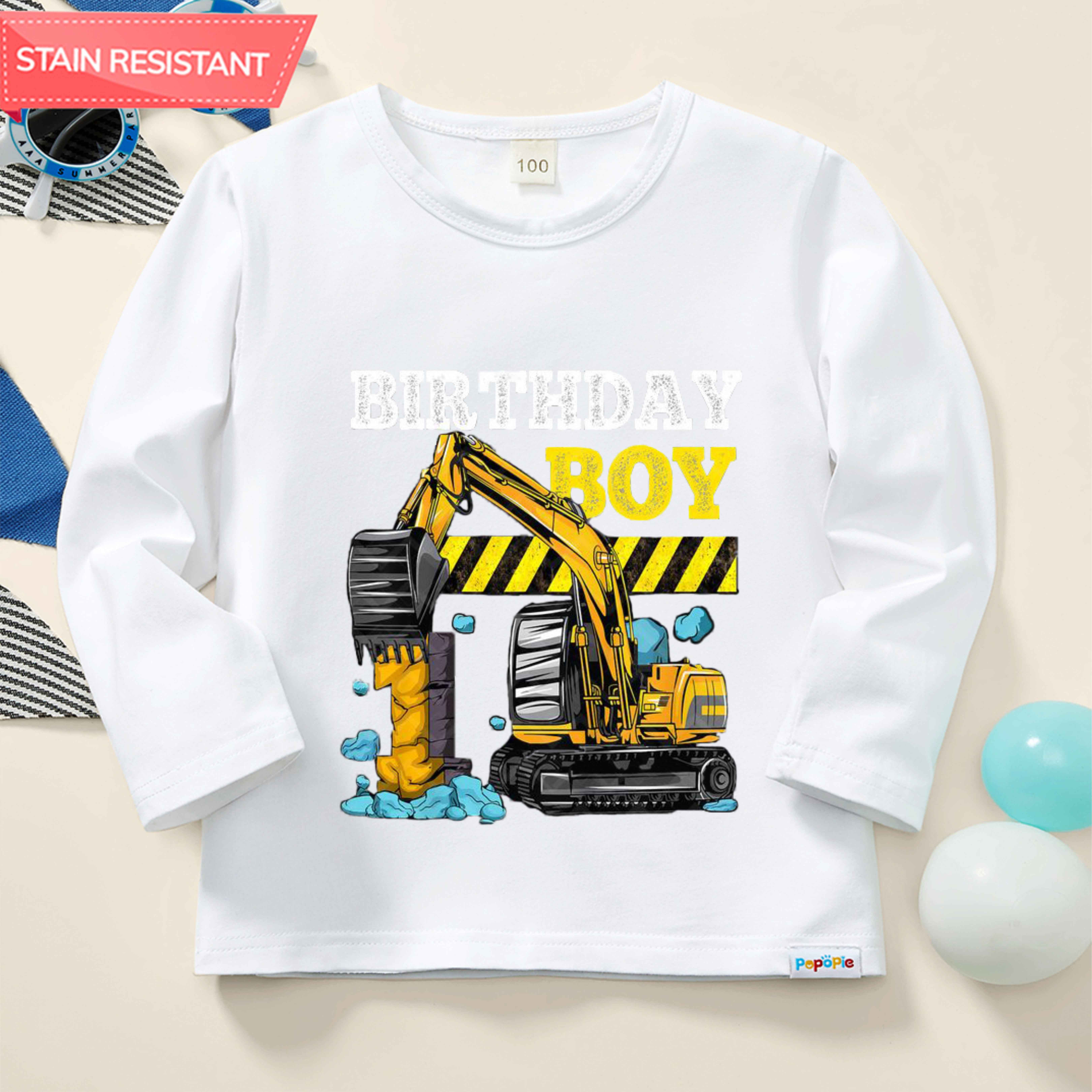 【12M-9Y】Boy Excavator Print Cotton Stain Resistant Long Sleeve T-shirt 【12M-9Y】Boy Excavator Print Cotton Stain Resistant Long Sleeve T-shirt