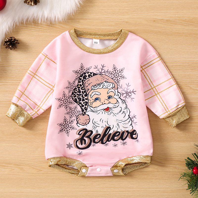 【3M-18M】Baby Girl Cute Plaid Christmas Santa Claus Print Romper 【3M-18M】Baby Girl Cute Plaid Christmas Santa Claus Print Romper
