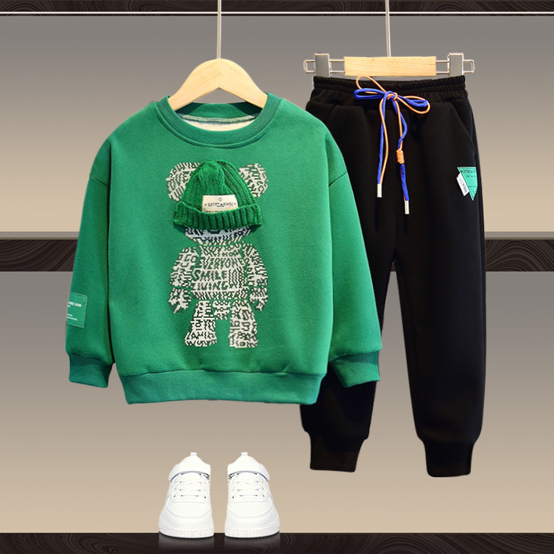 【18M-13Y】Unisex Casual Cartoon Bear Print Sweatshirt And Pants Set - 9204 【18M-13Y】Unisex Casual Cartoon Bear Print Sweatshirt And Pants Set - 9204