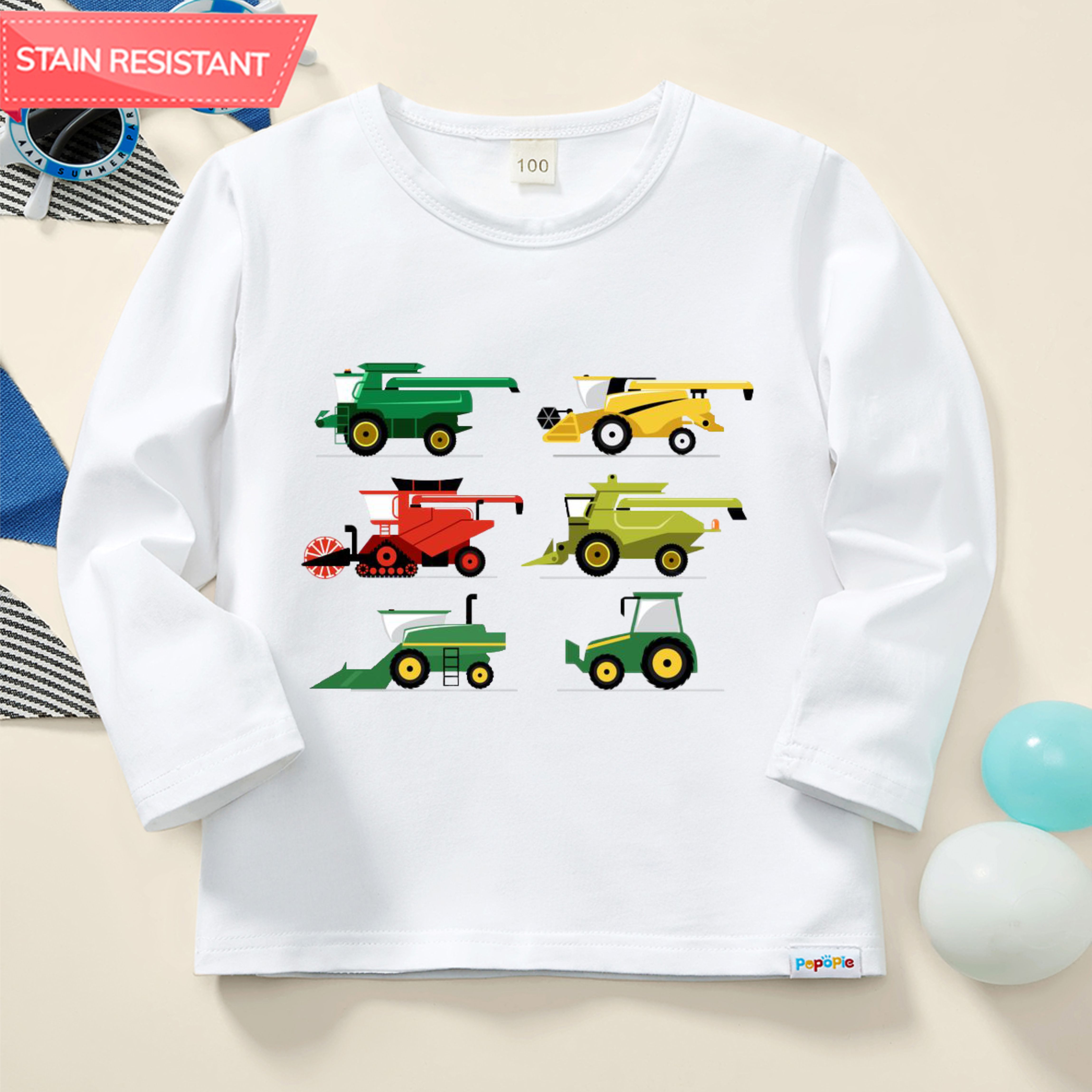 【12M-9Y】Boy Agricultural Harvester Combine Print Cotton Stain Resistant Long Sleeve T-shirt 【12M-9Y】Boy Agricultural Harvester Combine Print Cotton Stain Resistant Long Sleeve T-shirt