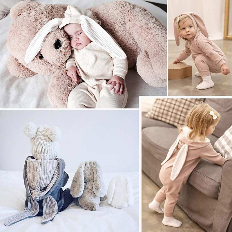 【0M-24M】Unisex Baby Cute Cotton Solid Color Rabbit Ears Hooded Zipper Romper 【0M-24M】Unisex Baby Cute Cotton Solid Color Rabbit Ears Hooded Zipper Romper