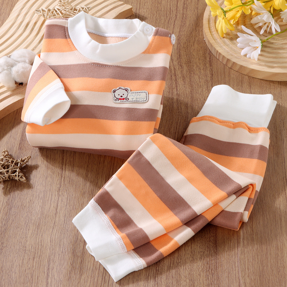 【9M-5Y】2-piece Unisex Keep Warm Colorful Stripe Print Long Sleeve Pajamas Set 【9M-5Y】2-piece Unisex Keep Warm Colorful Stripe Print Long Sleeve Pajamas Set
