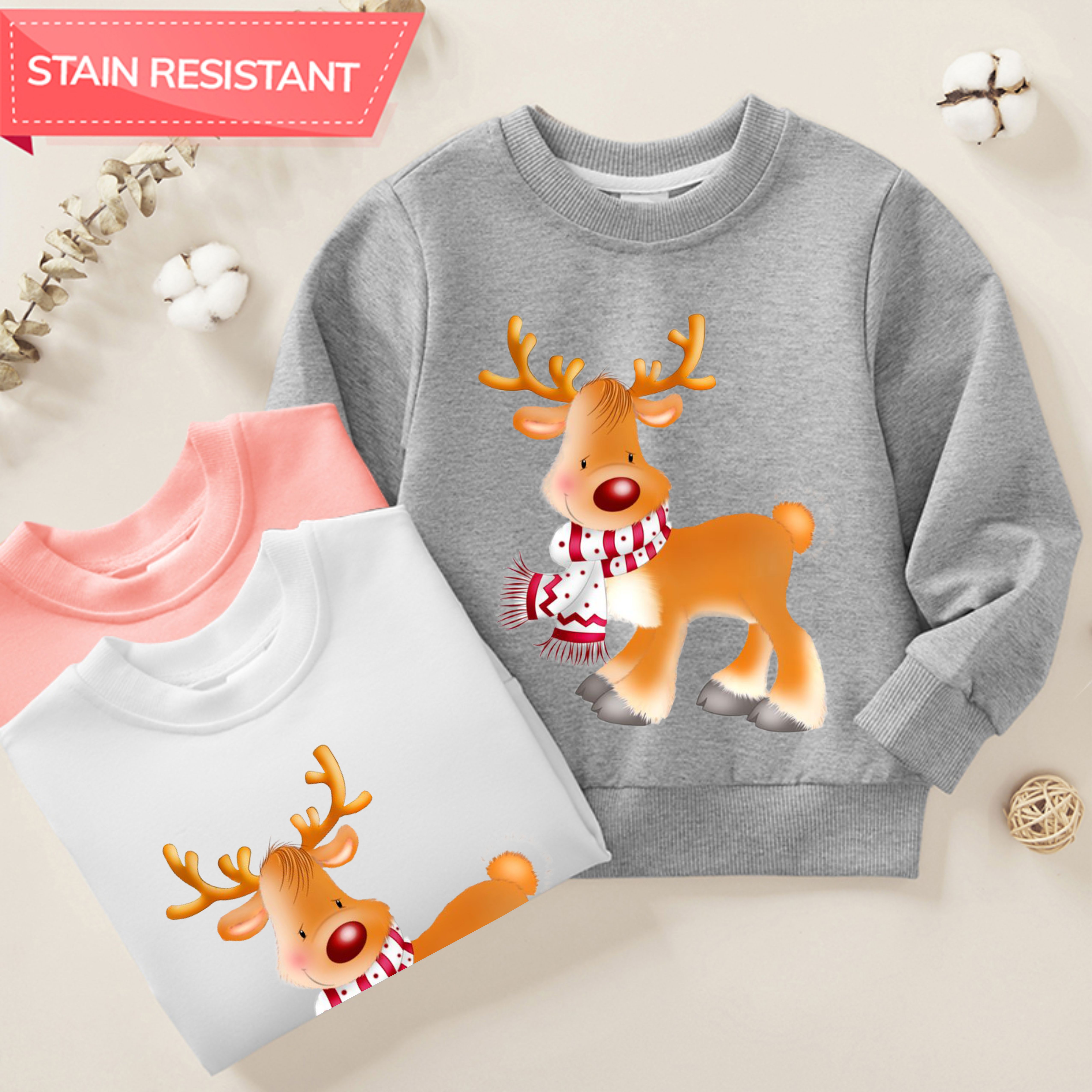 【12M-9Y】Unisex Cotton Stain Resistant Elk Print Long Sleeve Sweatshirt 【12M-9Y】Unisex Cotton Stain Resistant Elk Print Long Sleeve Sweatshirt