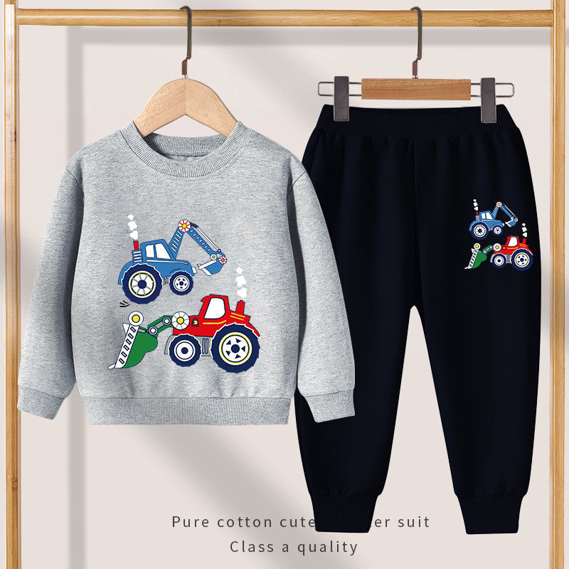 【2Y-13Y】Boy Cute Excavator Print Sweatshirt And Pants Set 【2Y-13Y】Boy Cute Excavator Print Sweatshirt And Pants Set