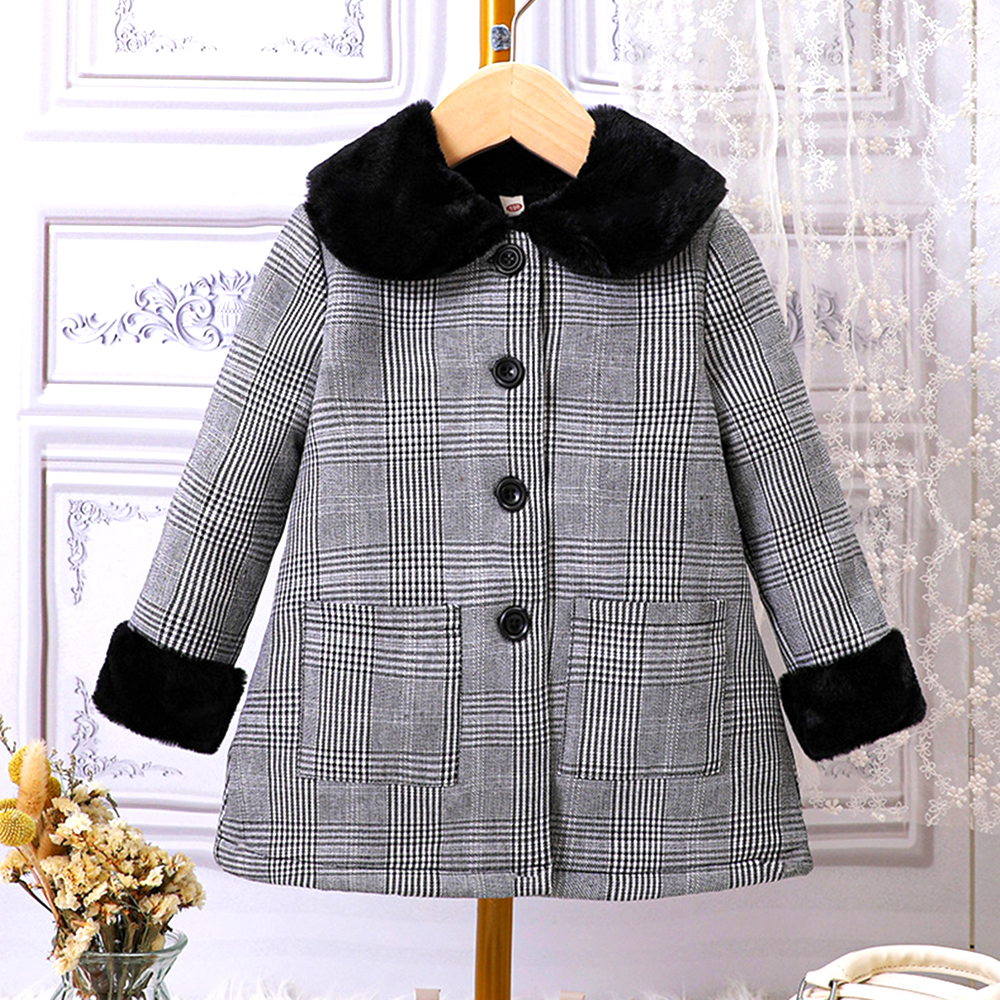 【18M-6Y】Girl Casual Tweed Keep Warm Plush Lapel Plaid Coat 【18M-6Y】Girl Casual Tweed Keep Warm Plush Lapel Plaid Coat