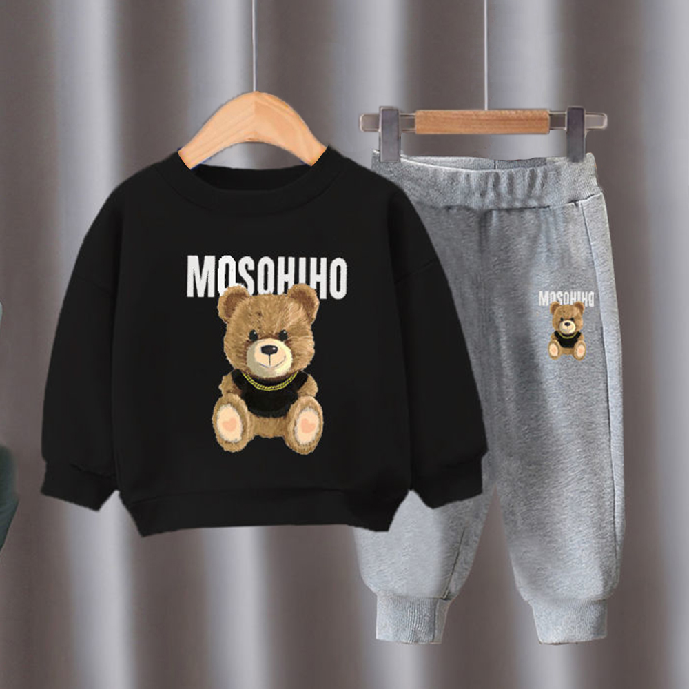 【18M-10Y】2-piece Unisex Slack Bear Print Crewneck Sweatshirt And Pants Set 【18M-10Y】2-piece Unisex Slack Bear Print Crewneck Sweatshirt And Pants Set