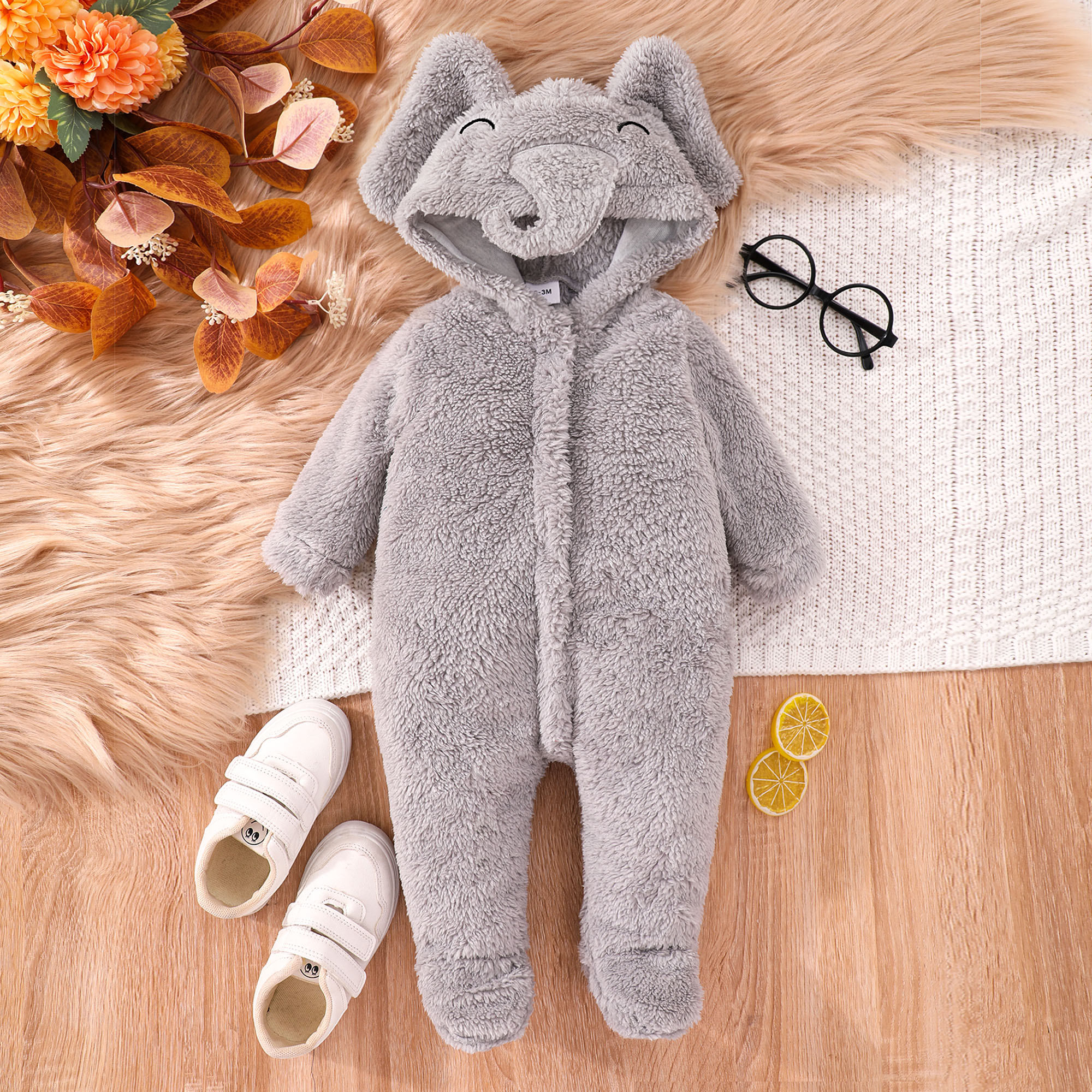【0M-18M】Unisex Baby Cute Velvet Keep Warm Elephant Hooded Jumpsuit 【0M-18M】Unisex Baby Cute Velvet Keep Warm Elephant Hooded Jumpsuit