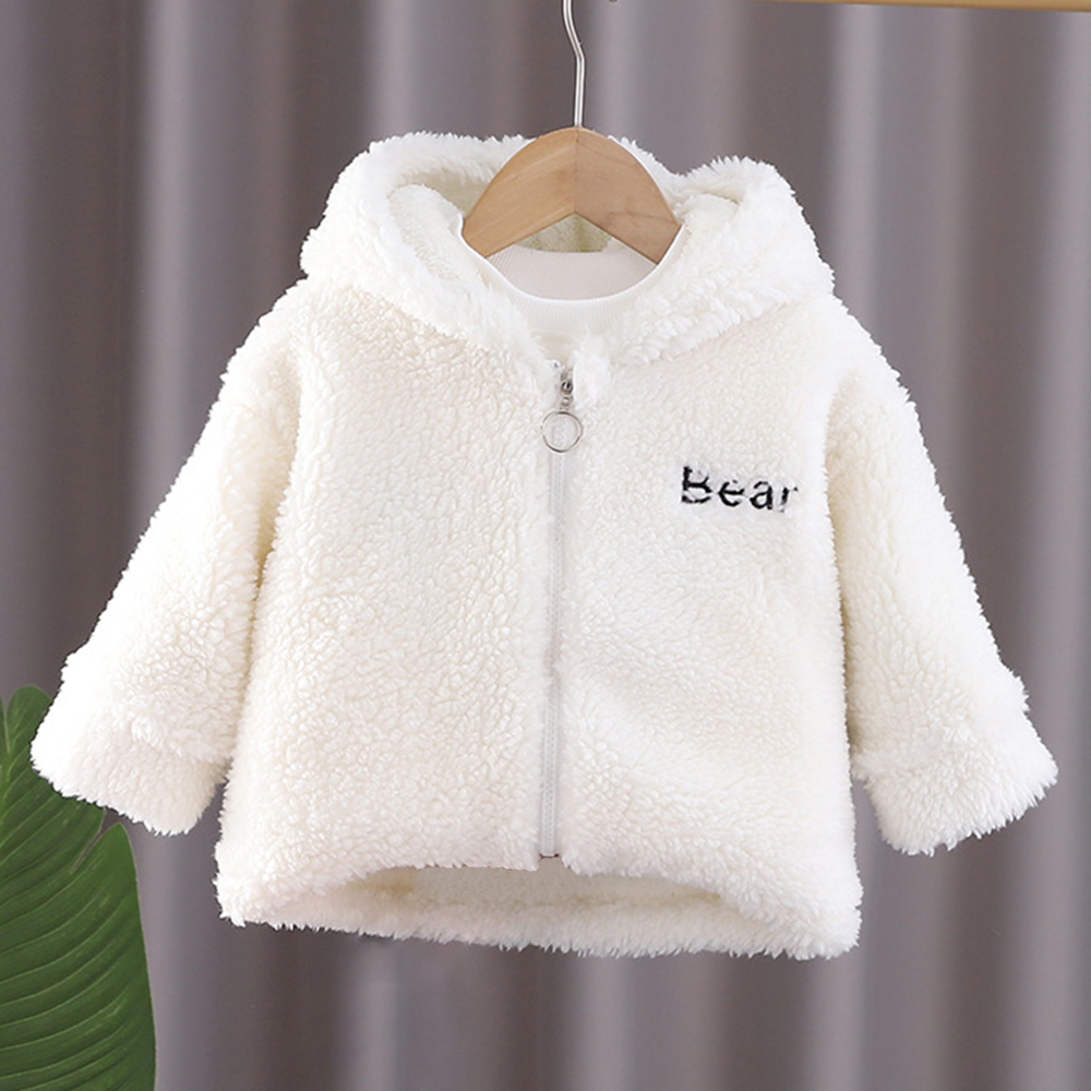 【12M-4Y】Girl Cute Lamb Fleece Keep Warm Letter Embroidered Hooded Coat 【12M-4Y】Girl Cute Lamb Fleece Keep Warm Letter Embroidered Hooded Coat