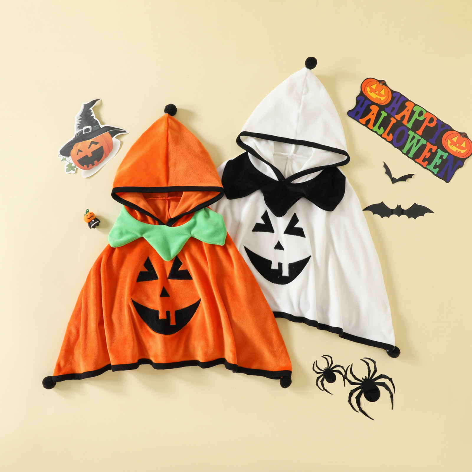 【12M-5Y】Unisex Cute Halloween Embroidered Colorblock Hooded Cape 【12M-5Y】Unisex Cute Halloween Embroidered Colorblock Hooded Cape