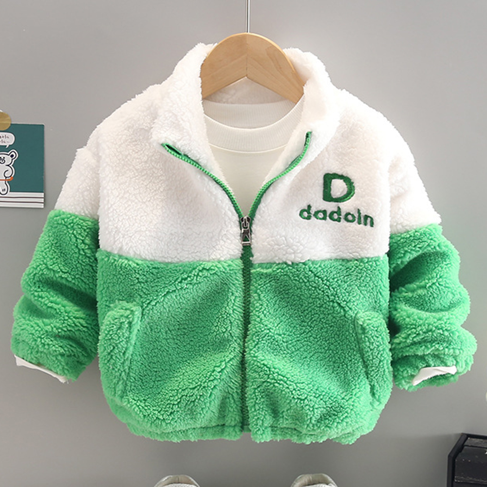 【12M-4Y】Boy Casual Lamb Fleece Keep Warm Letter Embroidery Colorblock High Neck Coat 【12M-4Y】Boy Casual Lamb Fleece Keep Warm Letter Embroidery Colorblock High Neck Coat