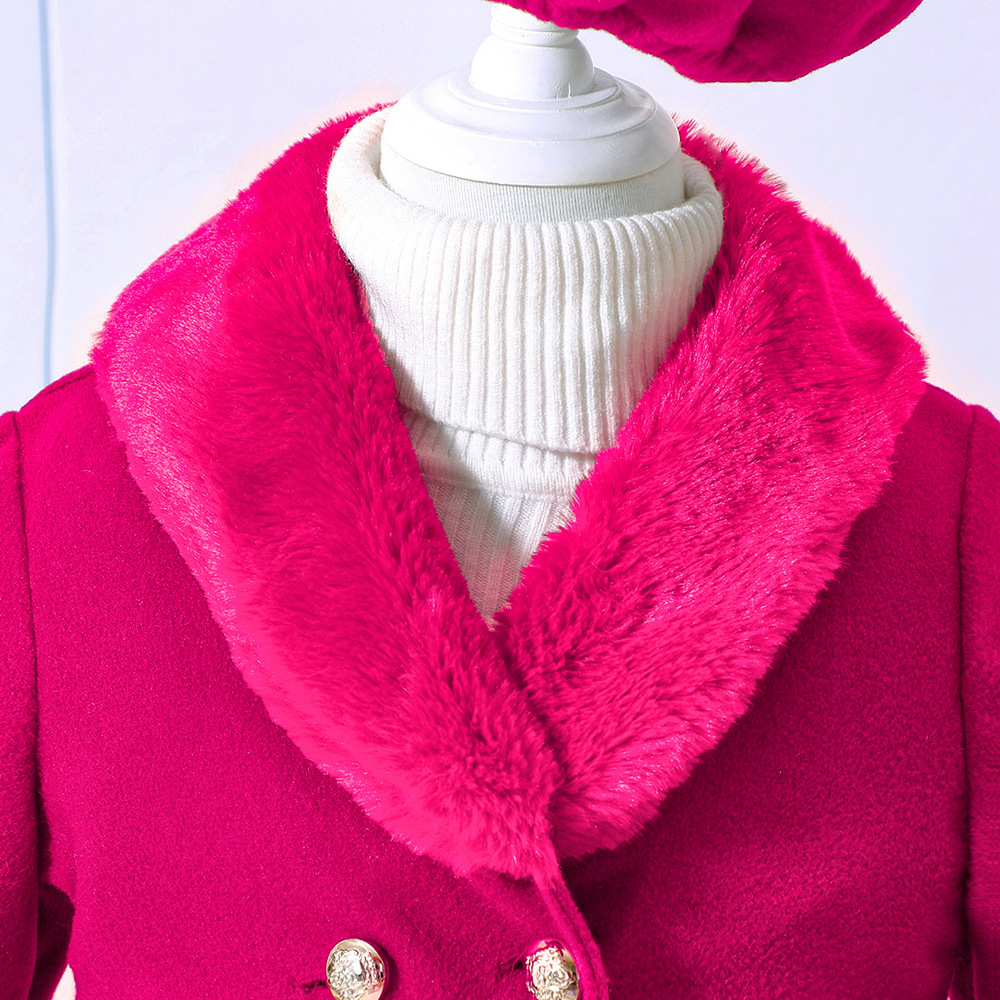 【18M-6Y】2-piece Girl Elegant Christmas And New Year Red Tweed Keep Warm Plush Stitching Collar Bell Sleeve Coat With Hat - 31117 【18M-6Y】2-piece Girl Elegant Christmas And New Year Red Tweed Keep Warm Plush Stitching Collar Bell Sleeve Coat With Hat - 31117