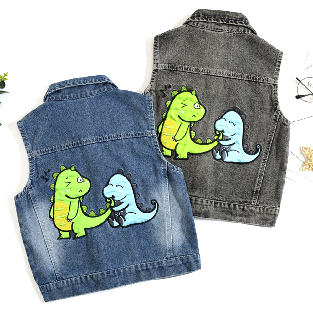 【18M-8Y】Boy Casual Cute Dinosaur Embroidered Lapel Wash Water Denim Jacket 【18M-8Y】Boy Casual Cute Dinosaur Embroidered Lapel Wash Water Denim Jacket