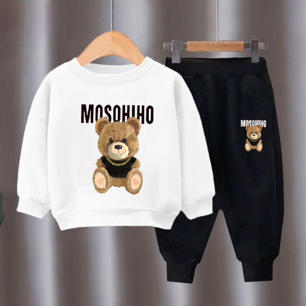 【18M-10Y】2-piece Unisex Slack Bear Print Crewneck Sweatshirt And Pants Set 【18M-10Y】2-piece Unisex Slack Bear Print Crewneck Sweatshirt And Pants Set