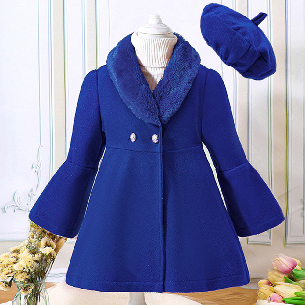 【18M-6Y】2-piece Girl Elegant Christmas And New Year Red Tweed Keep Warm Plush Stitching Collar Bell Sleeve Coat With Hat - 31117 【18M-6Y】2-piece Girl Elegant Christmas And New Year Red Tweed Keep Warm Plush Stitching Collar Bell Sleeve Coat With Hat - 31117